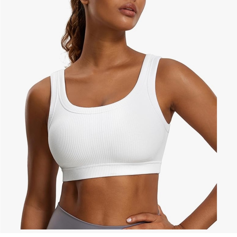CRZ YOGA Ribbed Sports Bras for Women - U Back Wireless Medium Impact Padded